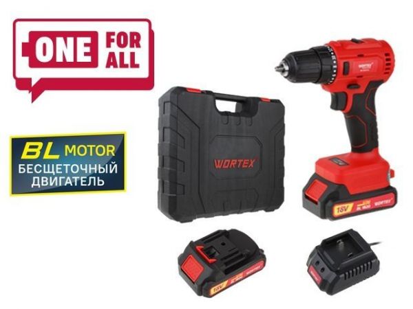 Дрель-шуруповерт WORTEX BD 2025 DLi в чем. ALL1 XLT БЕСЩЕТ, 18 В, 50 Н*м, 2х2 А*ч, БЗП 10 мм(шурупы до 9 мм)