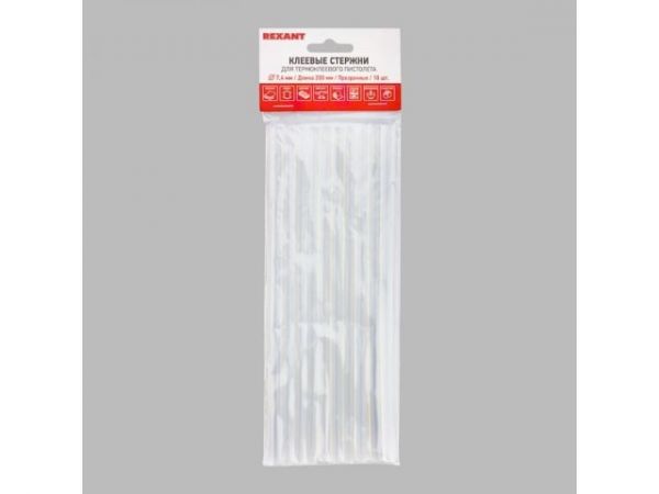 Клеевые стержни d=7 мм, 200 мм, прозрачные, (10 шт./уп.) REXANT