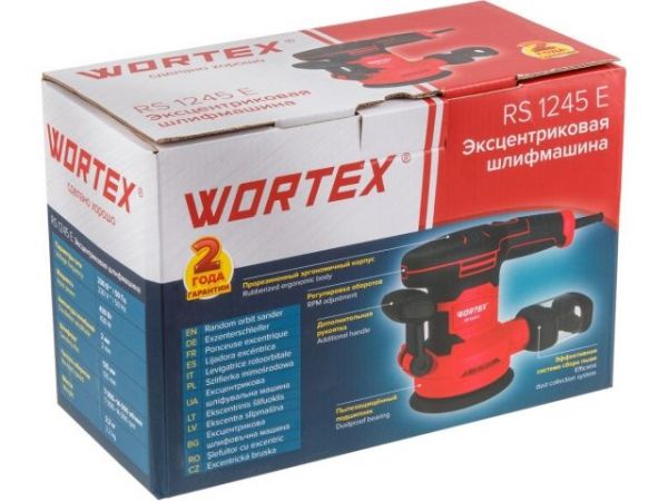 Эксцентриковая шлифмашина WORTEX RS 1245 E в кор. 430 Вт, 125 мм, 7000-14000 об/мин(Амплитуда колебаний 2 мм, регул. об., доп. рукоятка.)