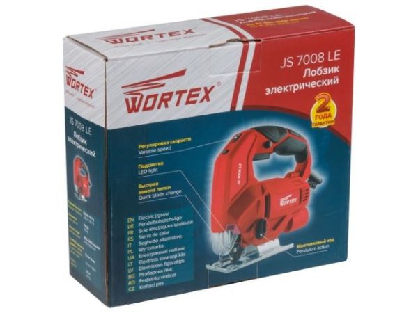 Лобзик электрический WORTEX JS 7008 LE в кор. 710 Вт, 800-3000 ход/мин, пропил до 70 мм. (Маятниковый ход, подстветка, рег. об., быстрозажимной патрон)