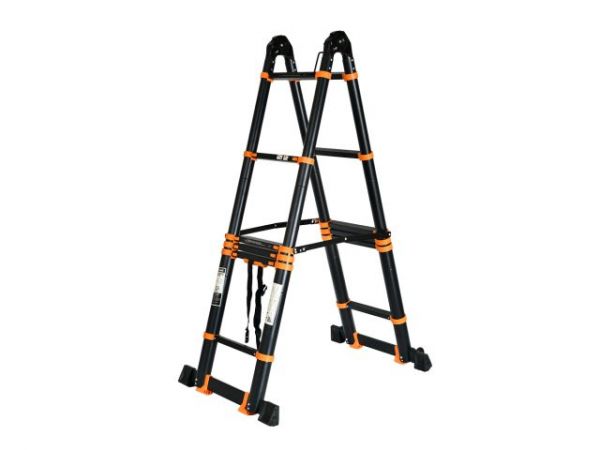 Лестница телескопическая 2-х секц. алюм. 330/660см, 2х8 ступ. 22,8кг BLACK LINE STARTUL (ST9932-066)(усиленное шарнирное соединение, ширина ступени 8см, прорезиненные колеса и доп.стабилизаторы)