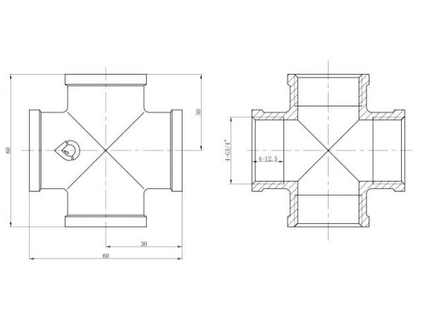 Крестовина 3/4' вн.-вн.-вн.-вн., AV Engineering (инд. упак.)(Латунь, макс.  16 бар, макс.  110 °С)