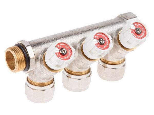 Коллектор с отсекающими вентилями, 3/4' х 3 вых. (16 х 2.0), AV Engineering