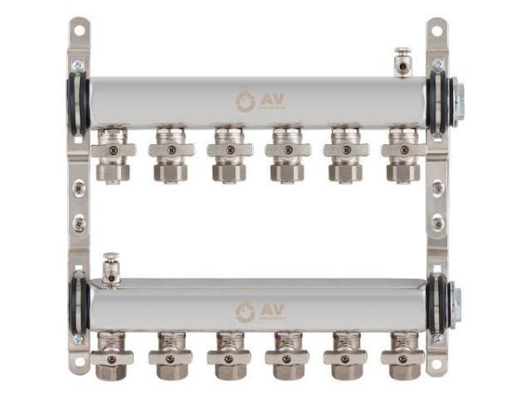 Коллекторная группа AVE134, 6 вых. AV Engineering(Для отопления (радиаторы) и водоснабжения. Не для теплого пола)