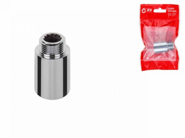 Удлинитель 1/2' вн.-нар. х 25 мм усиленный ХРОМ, AV Engineering (инд. упак.)(Латунь, макс.  16 бар, макс.  110 °С)