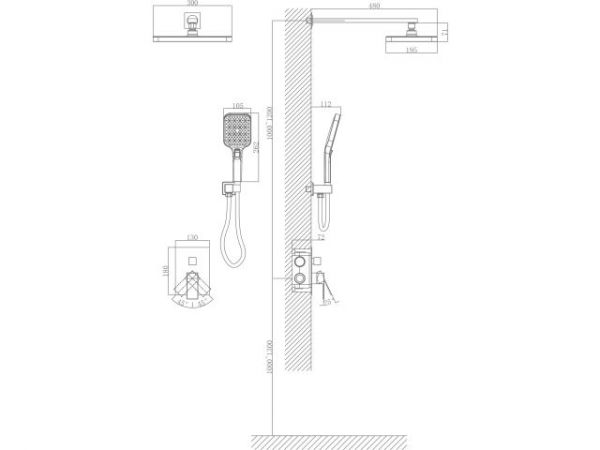 Душевая система (Lt) D35, серия Lily хром, a-five(Встраиваемый, Излива нет, высота 1000 - 1000 мм.)