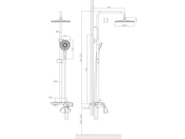Душевая система (Lt) D35, серия Rose черный + красный, a-five(На стену, Излива нет, Троп. душ: вынос 408 мм, диаметр 250 мм.)
