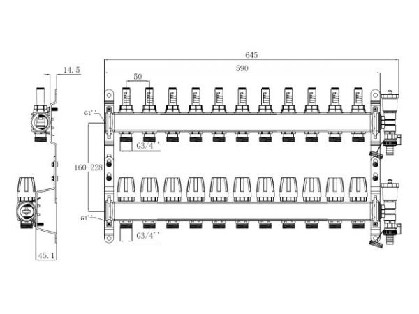 Коллекторная группа AVE136, 11 вых. AV Engineering(PRO серия Для теплого пола и водоснабжения)
