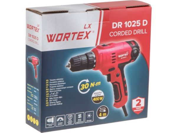 Дрель-шуруповерт WORTEX LX DR 1025 D в кор. 400 Вт, 30 Нм, 2 скор., БЗП 0.8-10 мм, 4 м шнур(400 Вт, 30 Нм, БЗП 0.8-10 мм, 4 м шнур)