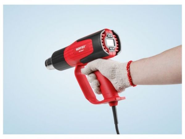 Термовоздуходувка WORTEX HG 6120-1 в чем. + набор сопл 2000 Вт, 2 режима, 60-600 °С, LCD(Плавная рег., 2 режима: 60°С, 300-500 л/мин, 60-600°С, 300-500 л/мин., холодный обдув)