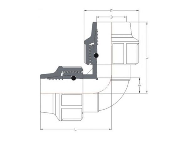 Колено ПЭ 40, AV Engineering(Полипропилен, макс.  16 бар, макс.  40 °С)