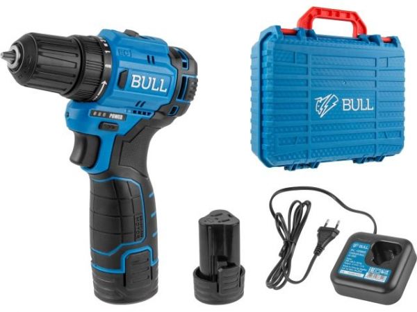 Дрель-шуруповерт BULL SR 1203 в чем. БЕСЩЕТ., 12 В, 37 Н*м, 2*2 А*ч акб, БЗП 10 мм(шурупы до 8 мм)