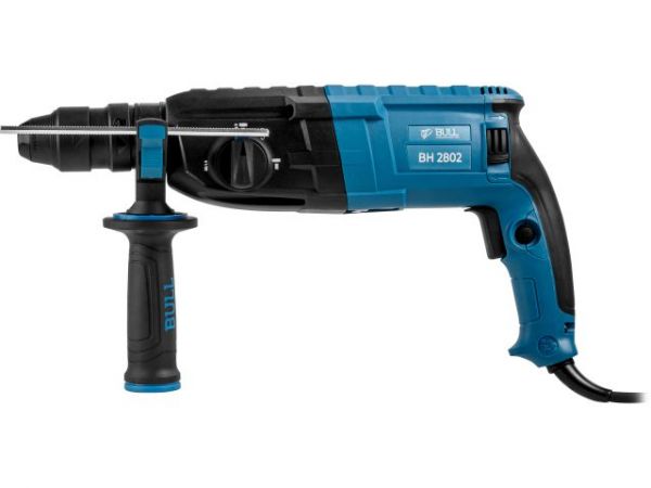 Перфоратор BULL BH 2802 в чем. Xcase 850 Вт, 3.2 Дж, 28 мм, 4 реж. + 2 зубила, 3 сверла, БЗП(вес 3.8 кг)