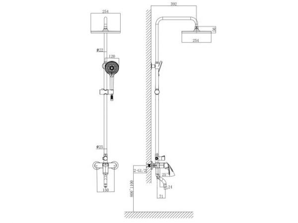 Душевая система (Lt) D35, серия Daisy хром, a-five(На стену, L-излив: длина 125 мм, монолитный. Троп. душ: вынос 400 мм, диаметр 226 мм.)