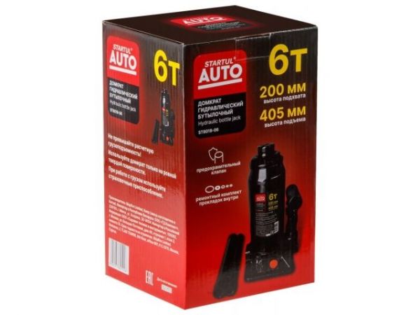 Домкрат гидравлический 6т бутылочный 200-405мм STARTUL AUTO (ST8019-06)(h min 200мм, h max 405мм)