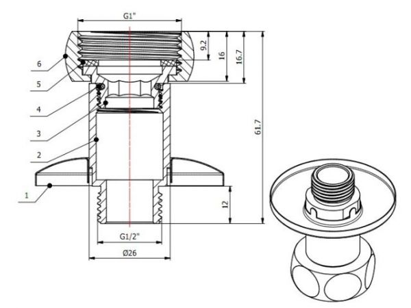 Американка прямая 1' вн. х 1/2' нар. ХРОМ, AV Engineering (2 шт. в уп.)(для полотенцесушителя, макс. 70 С, макс. 16 бар)