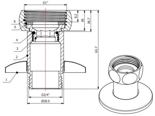 Американка прямая 1' вн. х 3/4' нар. ХРОМ, AV Engineering (2 шт. в уп.)(для полотенцесушителя, макс. 70 С, макс. 16 бар)