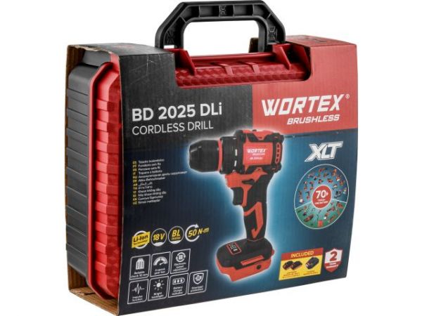 Дрель-шуруповерт WORTEX BD 2025 DLi в чем. ALL1 XLT БЕСЩЕТ, 18 В, 50 Н*м, 2х2 А*ч, БЗП 10 мм(шурупы до 9 мм, защита от перегрузки и перегрева, импульсная функция)