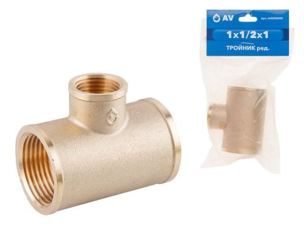 Тройник ред. 1' вн. х 1/2' вн. х 1' вн., AV Engineering (инд. упак.)(Латунь, макс.  16 бар, макс.  110 °С)