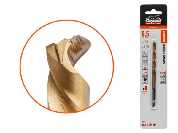Сверло по металлу шестигр. 6.5х63х120 мм HSS-G TIN GEPARD(многогранная заточка)