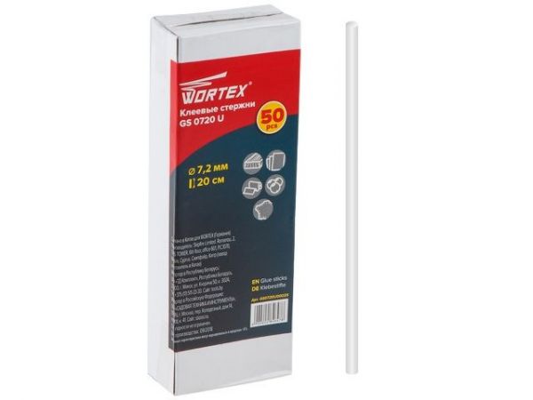Клеевые стержни WORTEX GS 0720 U (PVC универсальный, 7,2*200мм, 50шт, коробка)(PVC универсальный)
