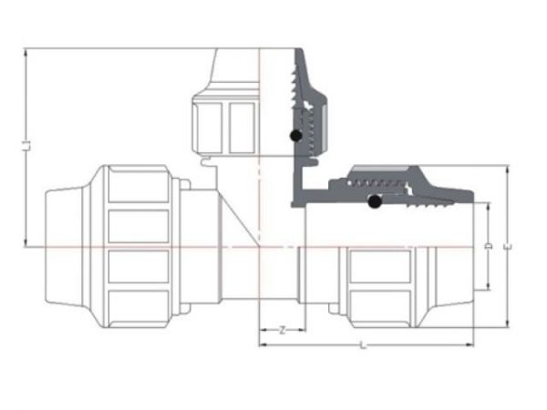 Тройник ПЭ ред. 50 х 25 х 50, AV Engineering(Полипропилен, макс.  16 бар, макс.  40 °С)