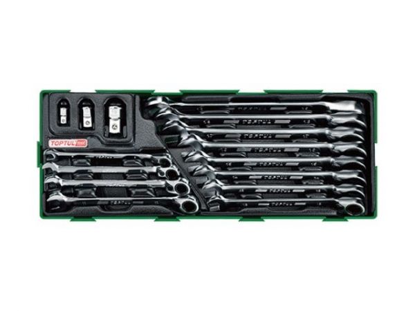 Набор-сет ключей комбинир. с перекл. трещоткой 15предм. TOPTUL
