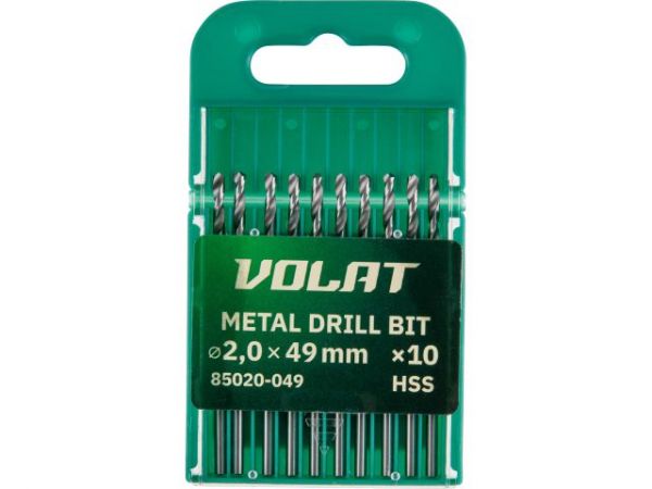 Сверло по металлу ц/х 2.0х24х49 мм HSS, комплект из 10-ти шт ВОЛАТ