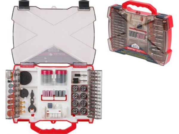 Набор аксессуаров для гравера WORTEX 145 предметов (универсальный)(Цанги: 1,6 мм, 2,4 мм, 3,2 мм)