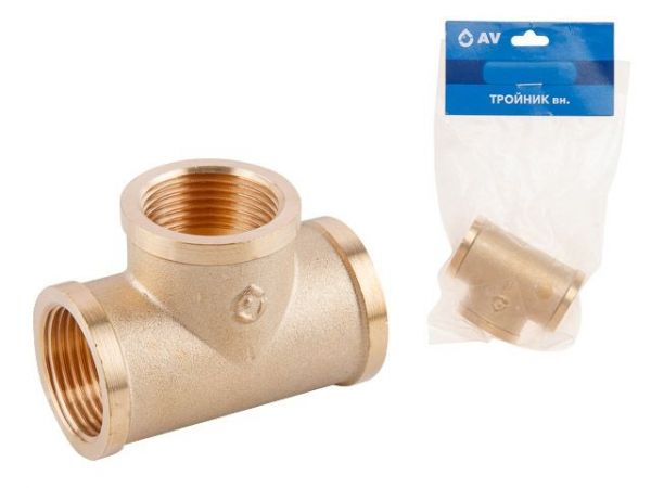 Тройник 1/2' вн.-вн.-вн., AV Engineering (инд. упак.)(Латунь, макс.  16 бар, макс.  110 °С)
