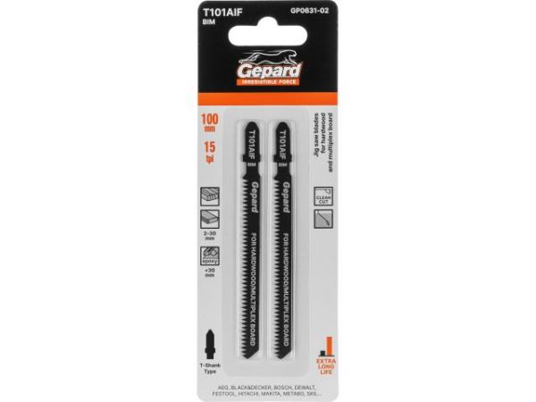 Пилка лобз. по дереву/ламинату T101AIF (2 шт.) GEPARD(пропил прямой, тонкий, аккуратный и чистый рез)