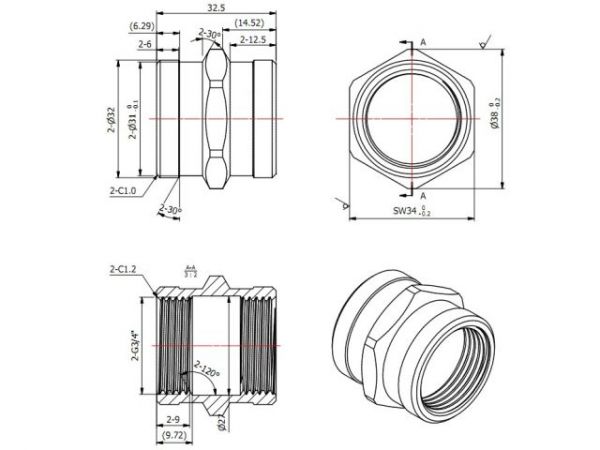 Муфта 3/4' вн.-вн., AV Engineering (инд. упак.)(Латунь, макс.  16 бар, макс.  110 °С)