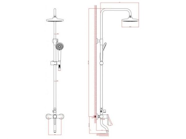 Душевая система (Lt) D35, серия Lotus хром, a-five(На стену, Короткий излив, Троп. душ: вынос 451 мм, диаметр 200 мм.)