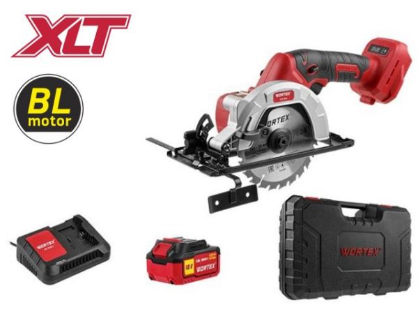 Циркулярная пила WORTEX CCS 1814 в чем. ALL1 XLT SET БЕСЩЕТ., 18 В, до 45 мм, 1х4 А*ч, з/у(140х20 мм, рез под углом 45)
