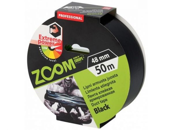 Лента армированная клейкая 48ммх50м ZOOM(черная 250 мкм)