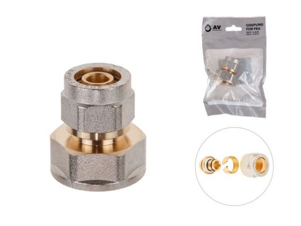 Муфта 16(2.0) х 3/4' вн. для труб PEX, AV Engineering (инд. упак.)(для металлопластиковых и PEX труб)