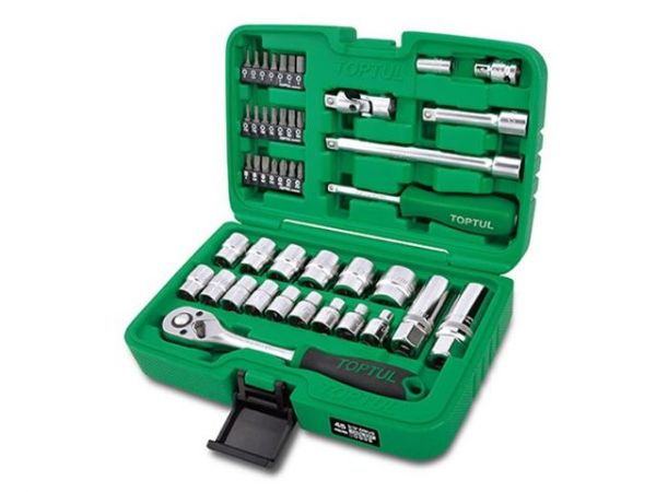 Набор головок и бит 45предм. 3/8' 12гр. TOPTUL(поверхность матовая)