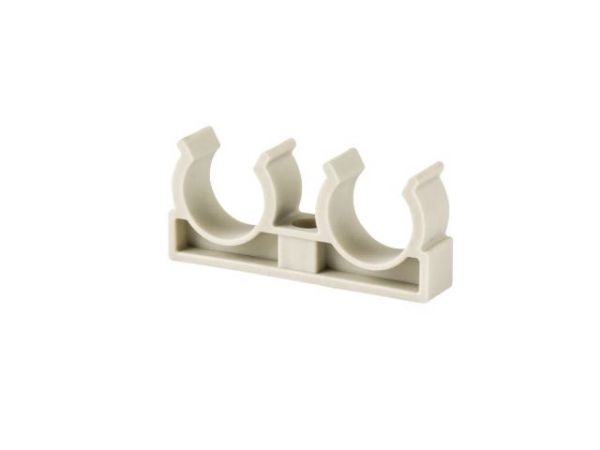 Клипса (опора) для труб ПП двойная d25, сер. РТП