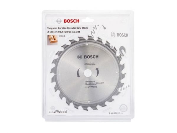 Диск пильный 190х20 мм 24 зуб. по дереву ECO WOOD BOSCH(твердоспл. зуб)
