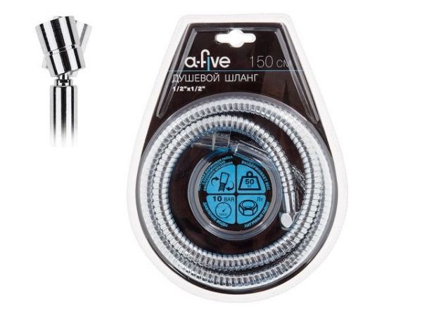 Шланг душевой, SUS/EPDM, 1/2' г-г 150 см, хром, a-five(Гайка латунь (anti-twist), 10 бар)