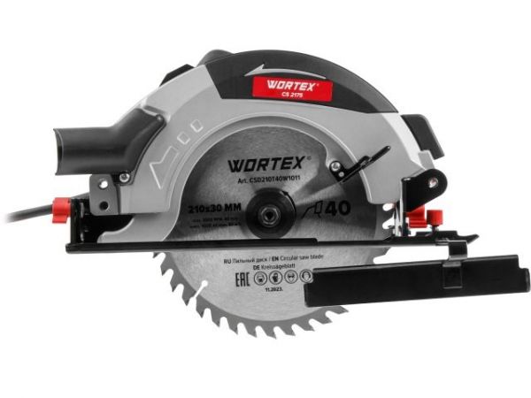 Циркулярная пила WORTEX CS 2175 в кор. 1900 Вт, 210 мм, до 75 мм(макс. глуб. пропила в дереве (90°/45°) 75/53 мм)