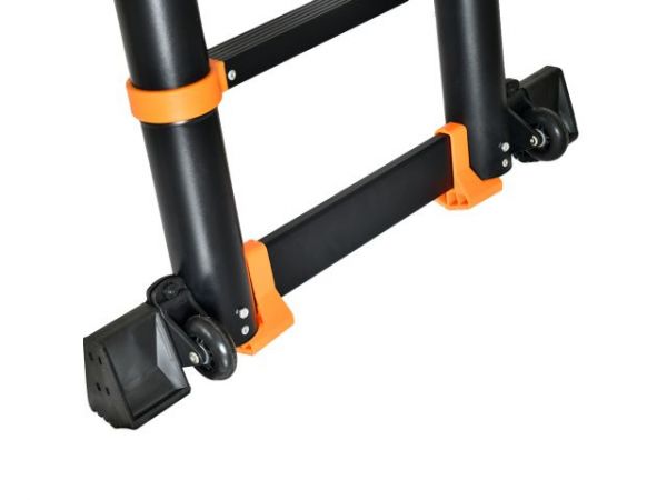 Лестница телескопическая 2-х секц. алюм. 330/660см, 2х8 ступ. 22,8кг BLACK LINE STARTUL (ST9932-066)(усиленное шарнирное соединение, ширина ступени 8см, прорезиненные колеса и доп.стабилизаторы)