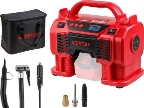 Компрессор WORTEX CTI 1810 в кор. ALL1 XLT SOLO 18 В, 11 бар, 9/360 л/мин(160 PSI / 1100 кПа, цифровой манометр, 790 мм шланг, подсветка)