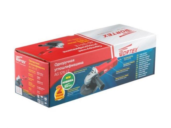 Одноручная углошлифмашина WORTEX AG 1211-1 E в кор. 1100 Вт, 125 мм, 0-11000 об/мин(рег. об., пылезащита двигателя и подшипника)