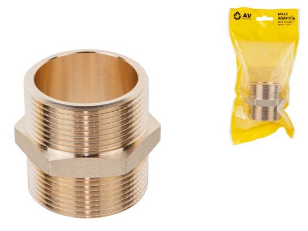 Ниппель 1 1/2' нар.-нар., AV Engineering (инд. упак.)(Латунь, макс.  16 бар, макс.  110 °С)