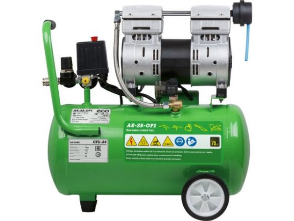 Компрессор ECO AE-25-OF1 безмасляный(140 л/мин, 8 атм, коаксиальный, безмасляный, ресив. 24 л, 220 В, 0,8 кВт)