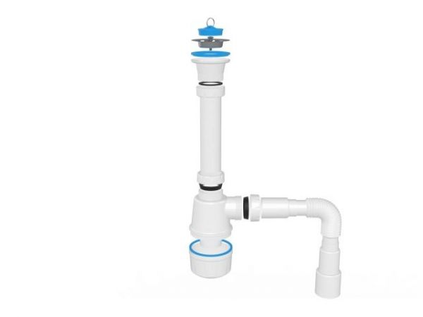 Сифон для кухни с прикручивающимся выпуском 70мм,  с гибкой трубой 1 1/2' - 40/50мм, AV Engineering
