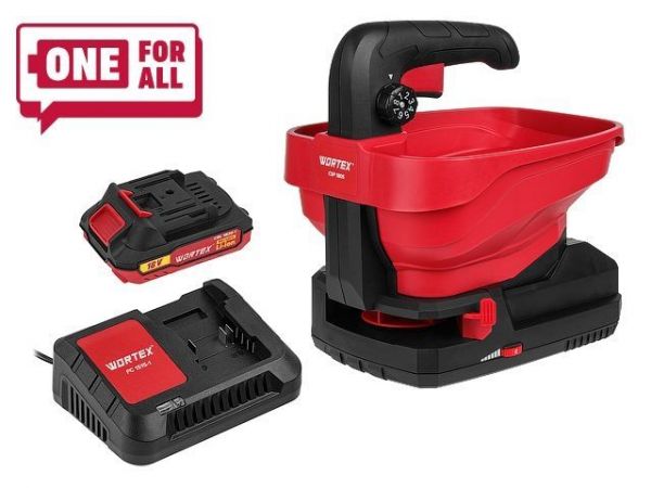 Разбрасыватель WORTEX CSP 1805 в кор. ALL1 XLT SET в кор. 18 В, 1 АКБ 2 А.ч. + з/у шир. 5м