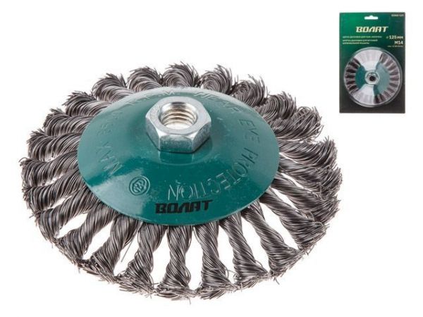 Щетка дисковая косич.125мм/M14 ВОЛАТ(для УШМ шлифмашины болгарки М14 тарелка торцевая крацовка)