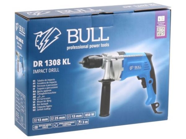 Дрель ударная BULL DR 1308 KL в кор. 850 Вт, БЗП металл 13 мм, 1 скорость, 0-2800 об/мин(0-44800 уд/мин)